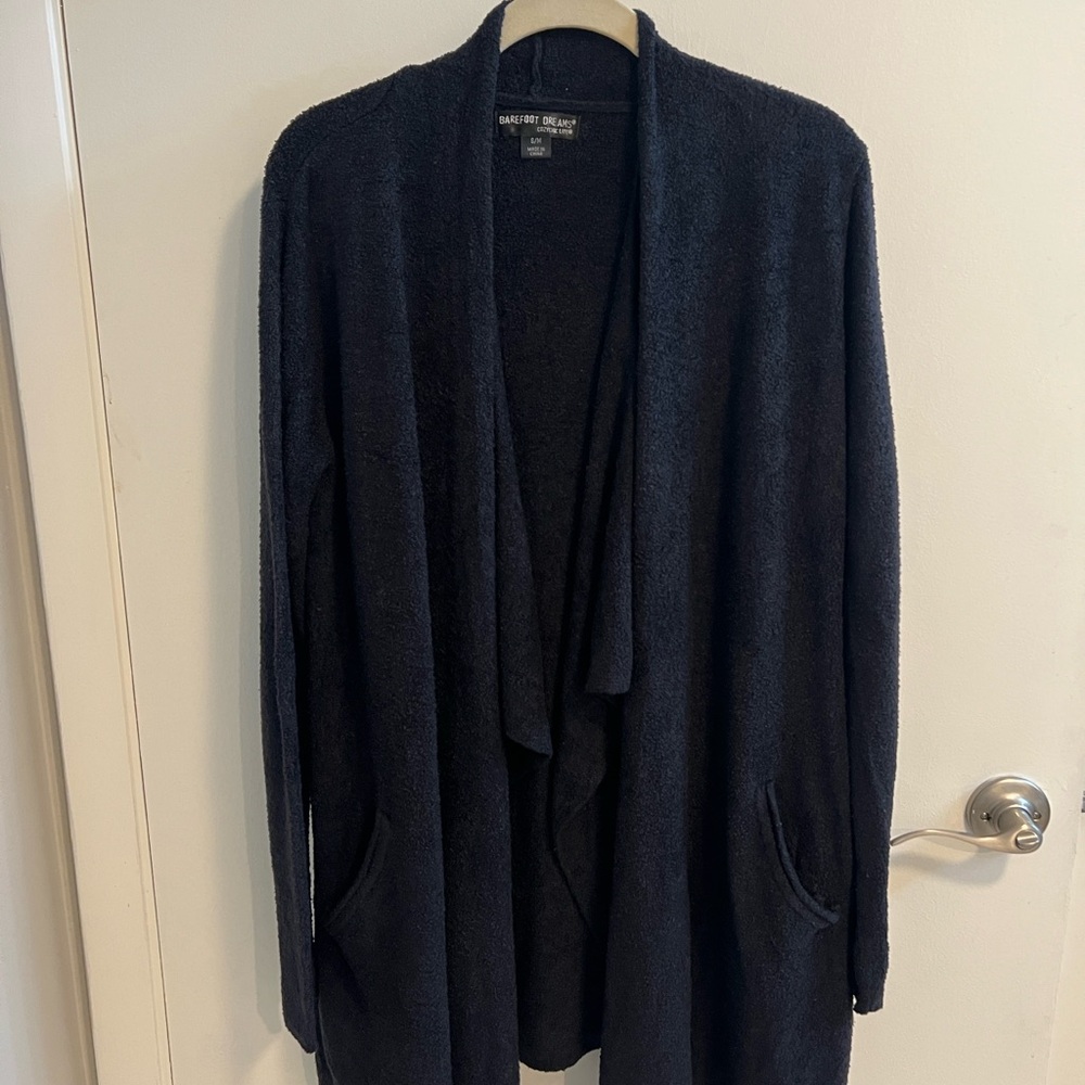 Barefoot Dreams Black Open Front CozyChic Lite Wrap Cardigan w/Pockets S/M 8/10